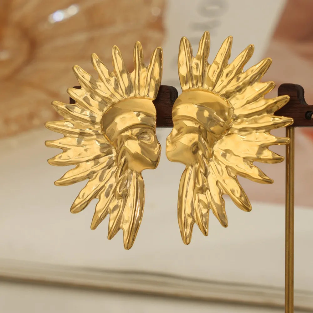 Geometric jewelry with wrinkled texture Indian style design titanium steel gold-plated earrings eprolo