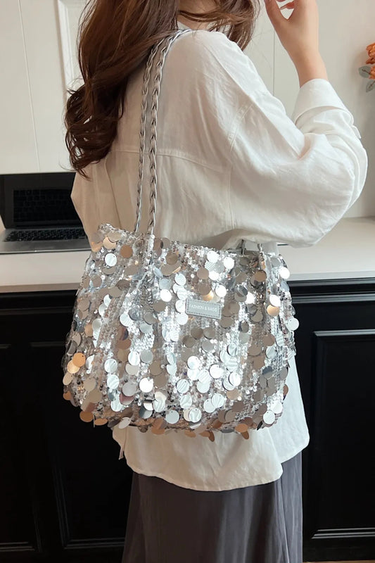 Sequin Braided Strap Shoulder Bag eprolo