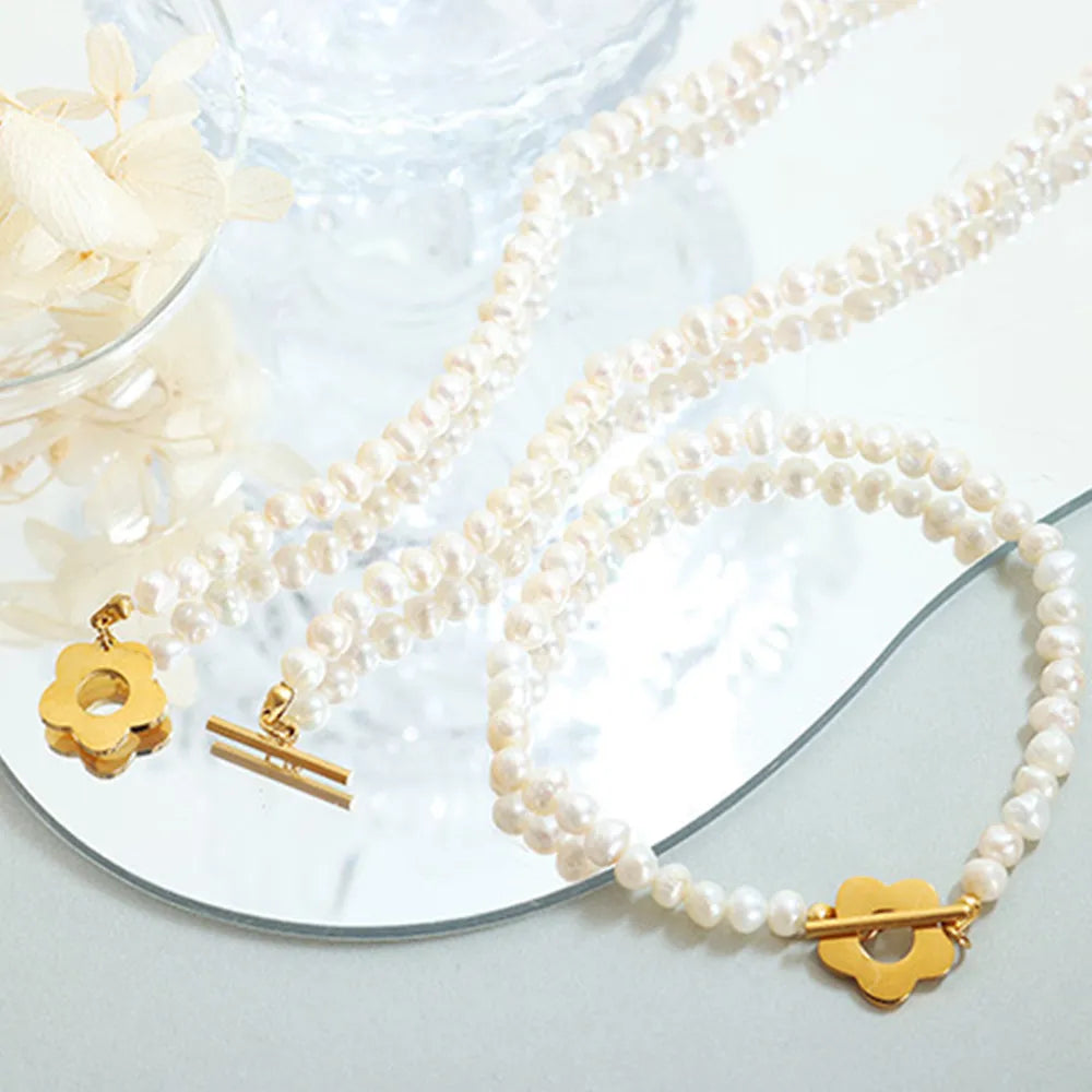 Titanium Steel Pearl Flower Bracelet eprolo