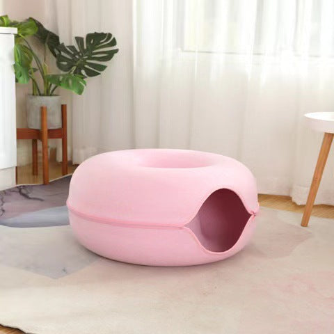 Felt Donut Cat Bed with Zipper Cat Tunnel and Cat Toy Double-Layer Pet Bed for Cats eprolo