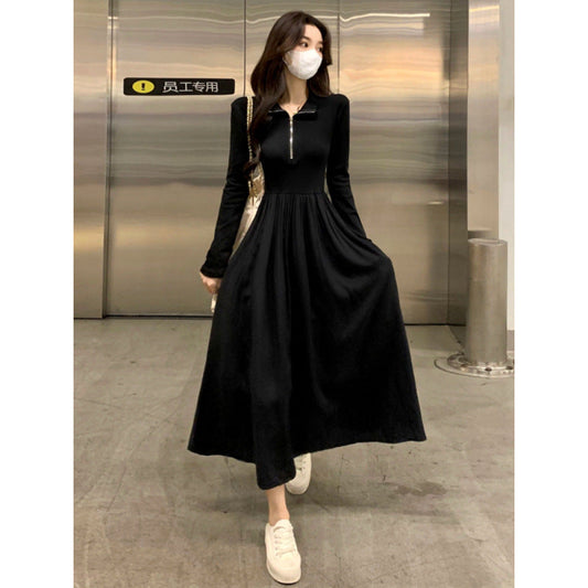 Style Black Long Sleeve Dress for Women, Slim Fit with Waistline, Vintage Chic Silhouette eprolo