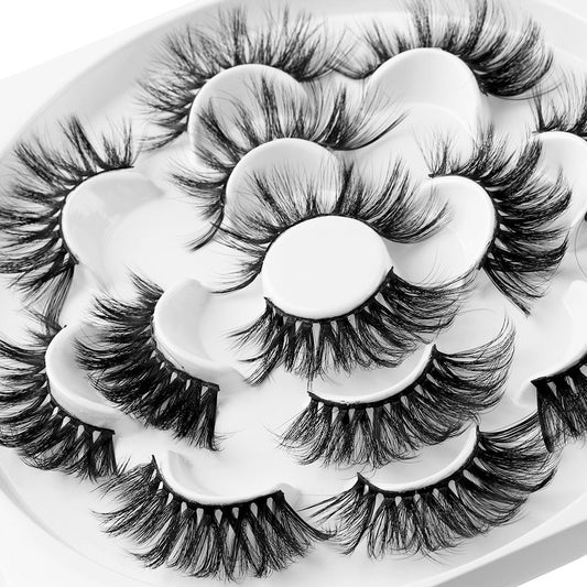 7 Pairs 3D Mink Hair False Eyelashes 25mm Lashes Thick Long Wispy Fluffy Handmade False Eyelashes eprolo