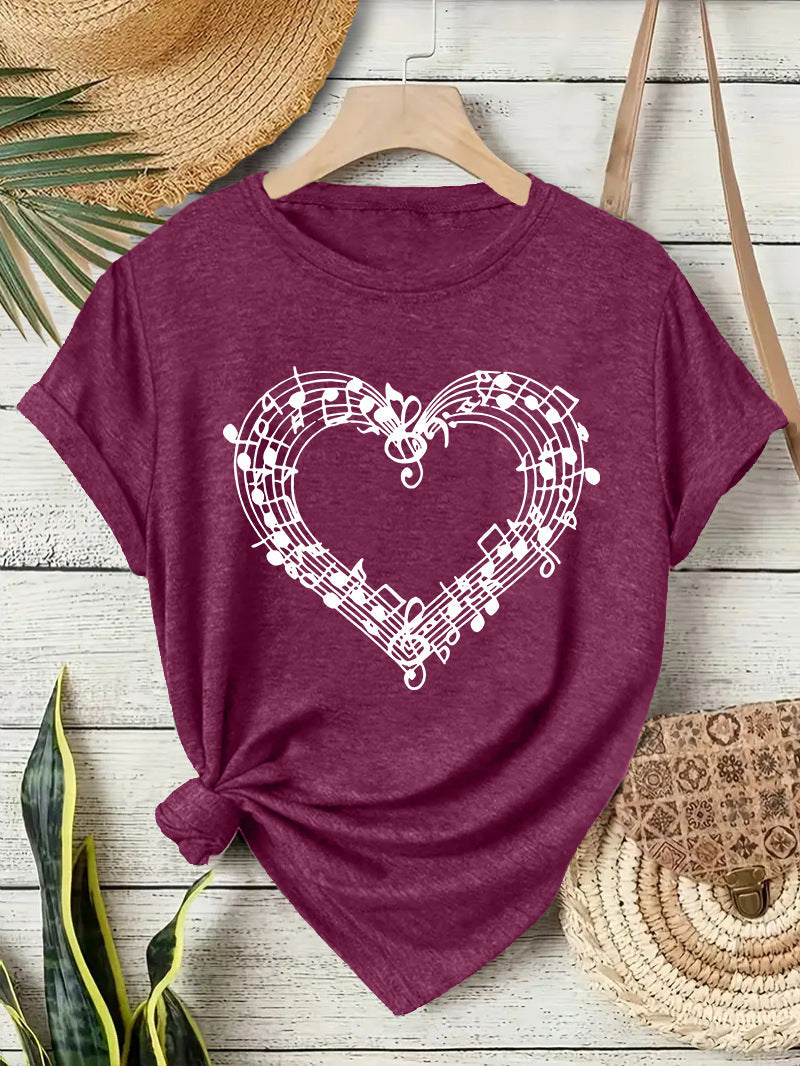 Short sleeved heart-shaped music spectrum print eprolo