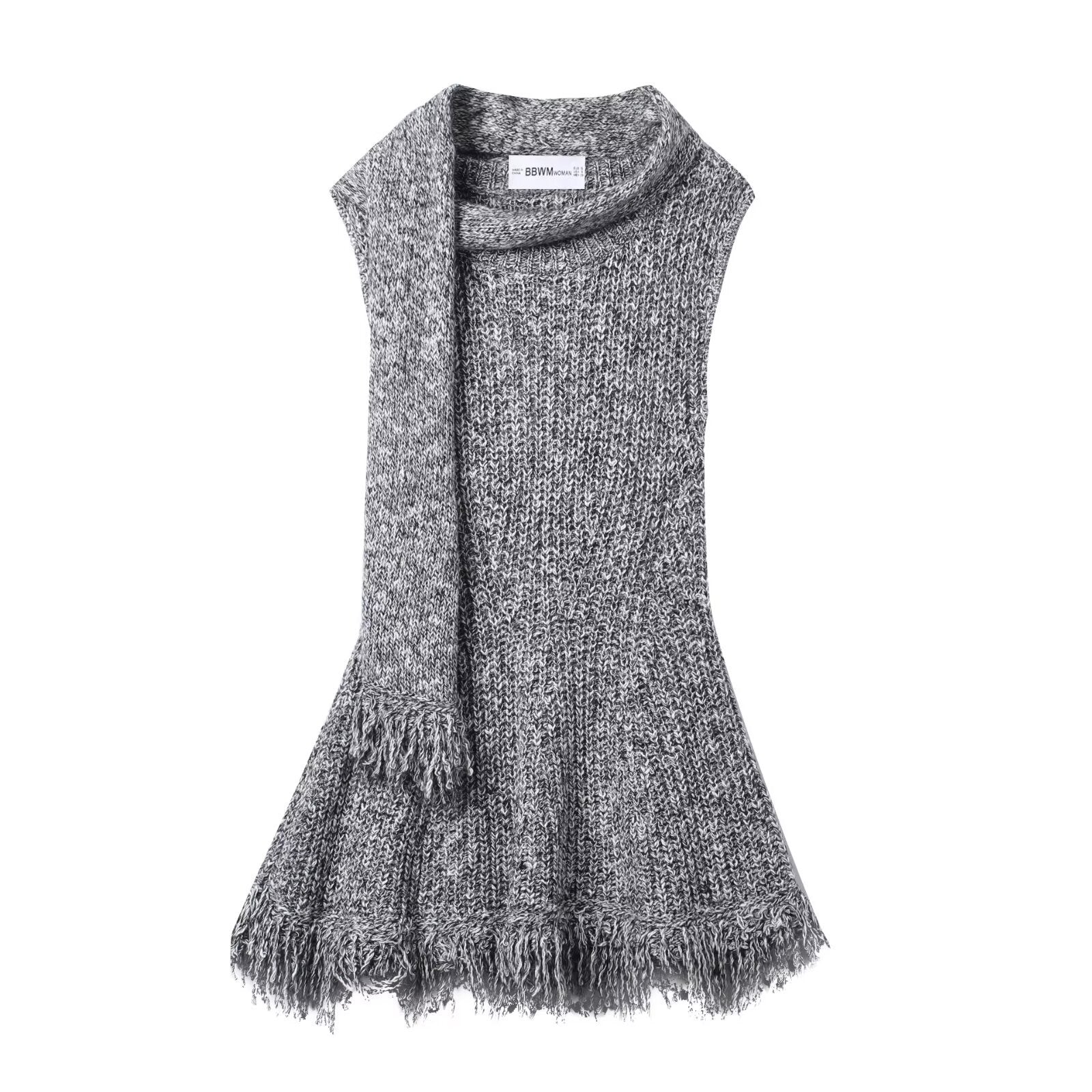 Scarf collar sleeveless gray knitted dress for women eprolo
