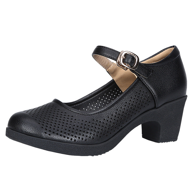 Coarse heeled women's shoes work shoes commuting hollow sandals eprolo