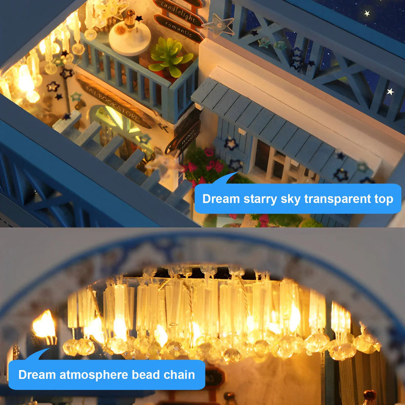 DIY Book Nook Kit 3D Wooden Puzzle Bookshelf Insert Decor with Warm Light DIY Miniature Dollhouse Model Building Kits for Kids eprolo