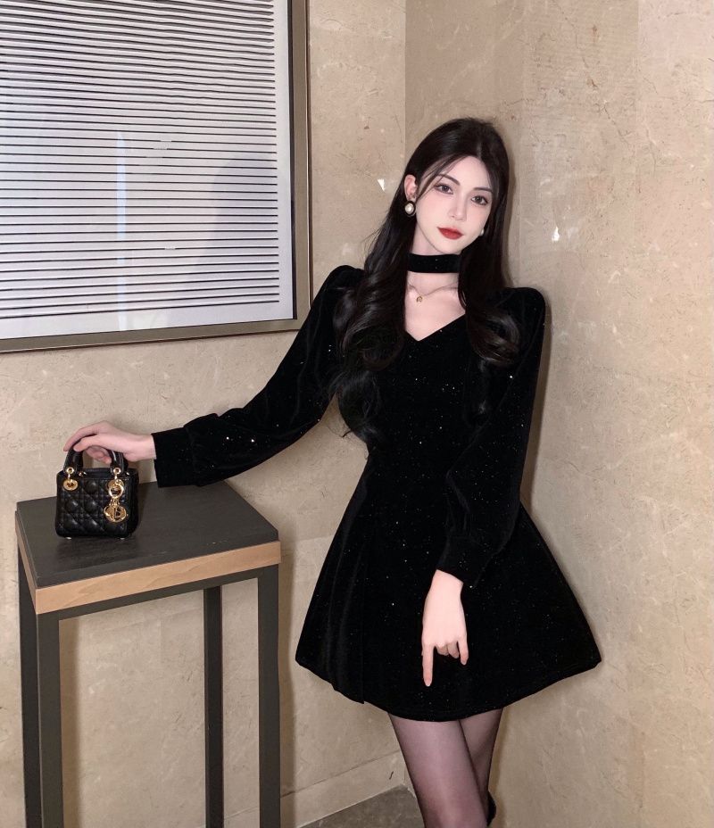 Chic Little Black Dress Women New Year Party Dress Slim Fit Slip Dress eprolo