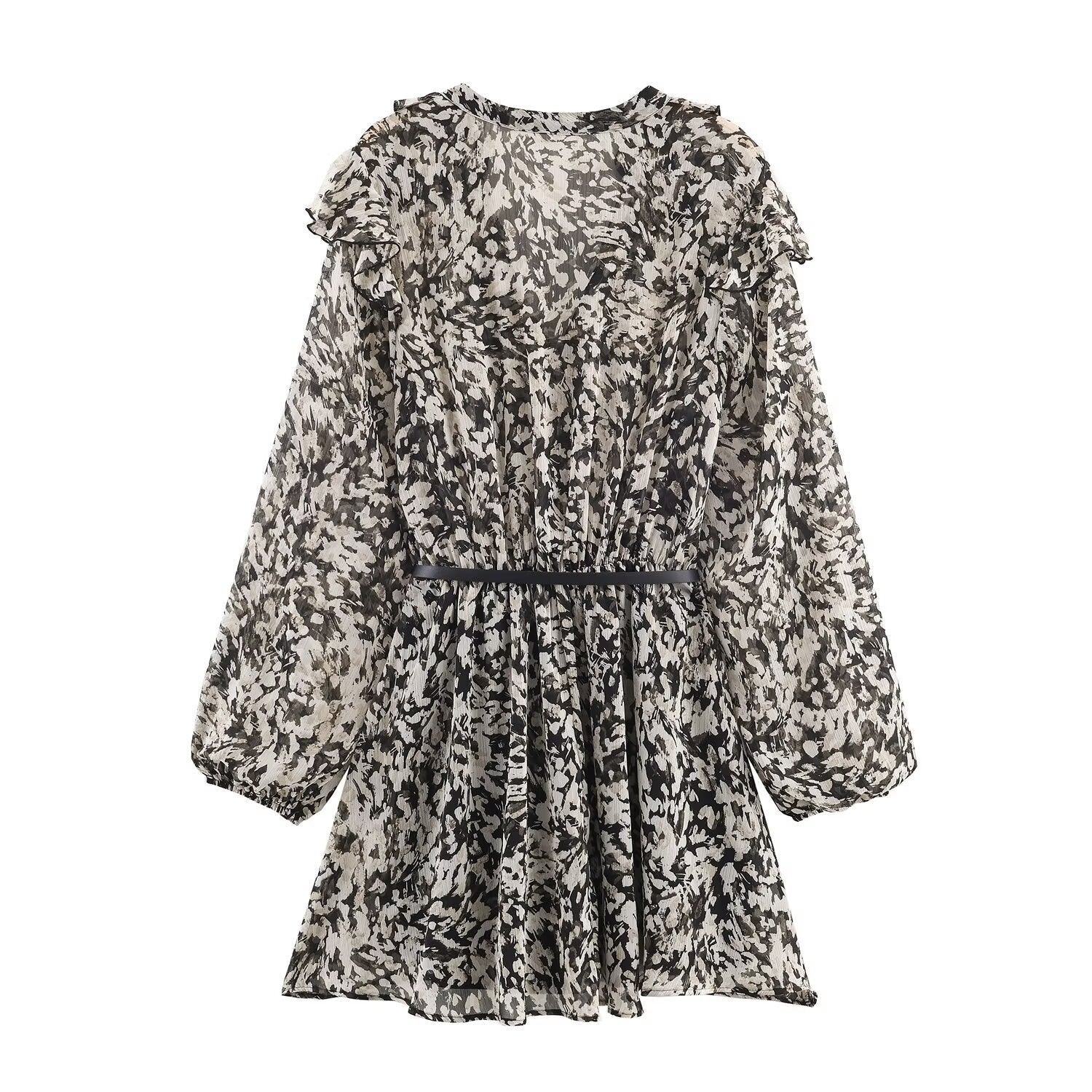 Spring New Style Belt Printed Dress eprolo