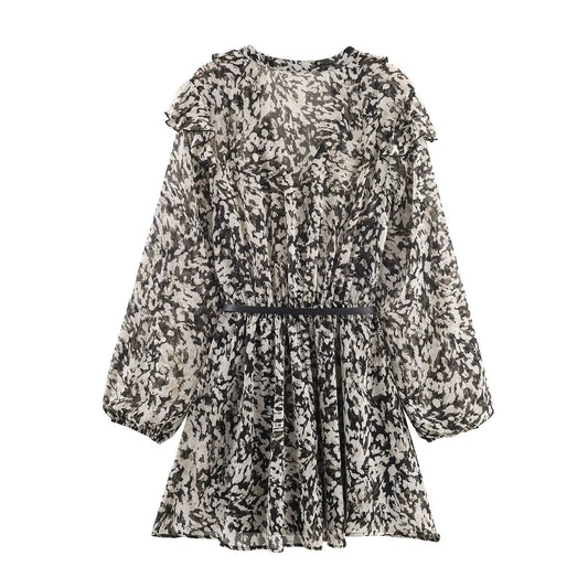 Spring New Style Belt Printed Dress eprolo