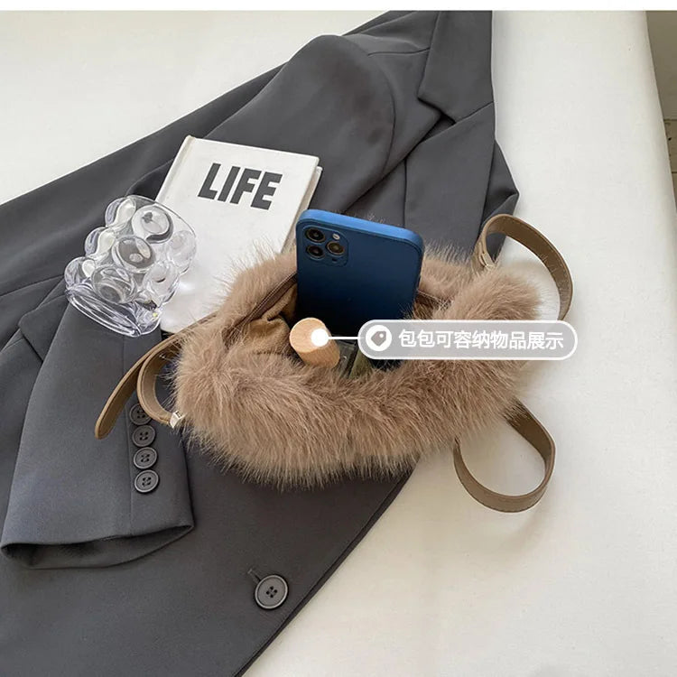 Luxury Designer  Plush Women's Handbag Casual Crossbody Bag Small Cloud Tote Winter New Trend eprolo