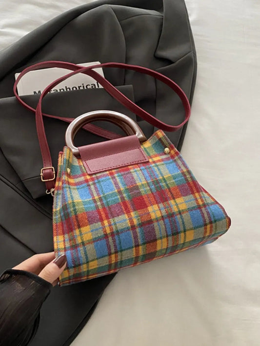 Contrast Plaid Trapezoid Shape Crossbody Bag eprolo