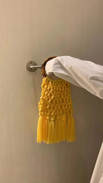 Cotton Knitted Tassel Hollow Bag DIY Hand Woven Bag Circular Handheld Small Bag eprolo