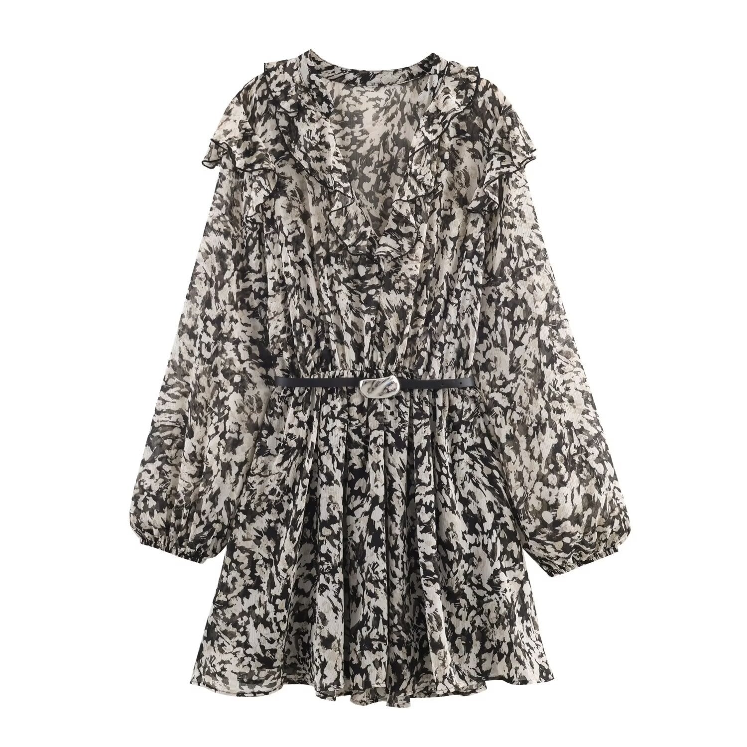 Spring New Style Belt Printed Dress eprolo