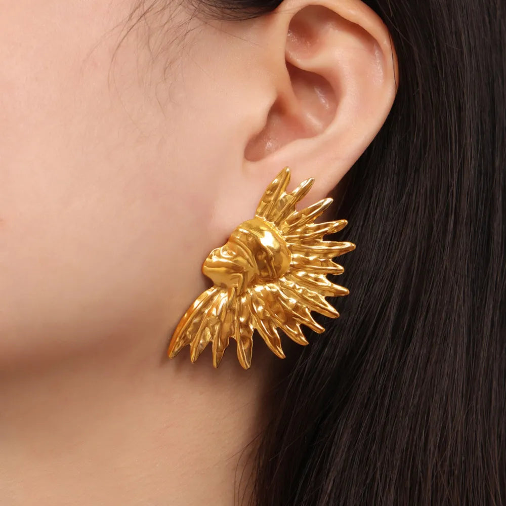 Geometric jewelry with wrinkled texture Indian style design titanium steel gold-plated earrings eprolo