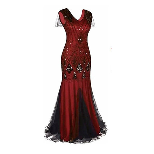 Vintage 1920s Embroidered Beaded Sequin Evening Gown Dress for Women eprolo