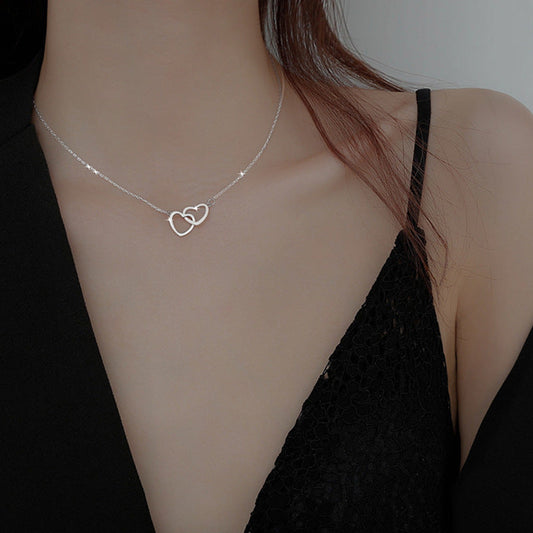 Ins Cold Style Metal Alloy Peach Heart Double Heart Necklace Female Ring Interlocking Small Love Necklace eprolo