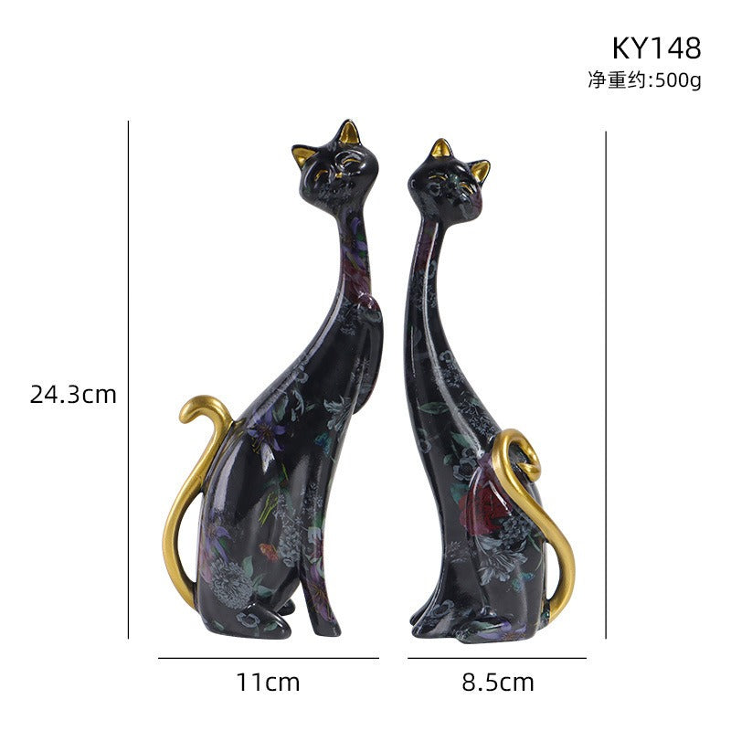 1Pcs European style oil painting couple cat animal ornaments, living room TV cabinet, foyer wine cabinet decoration, resin crafts eprolo
