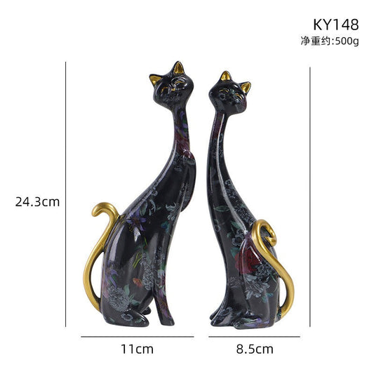 1Pcs European style oil painting couple cat animal ornaments, living room TV cabinet, foyer wine cabinet decoration, resin crafts eprolo