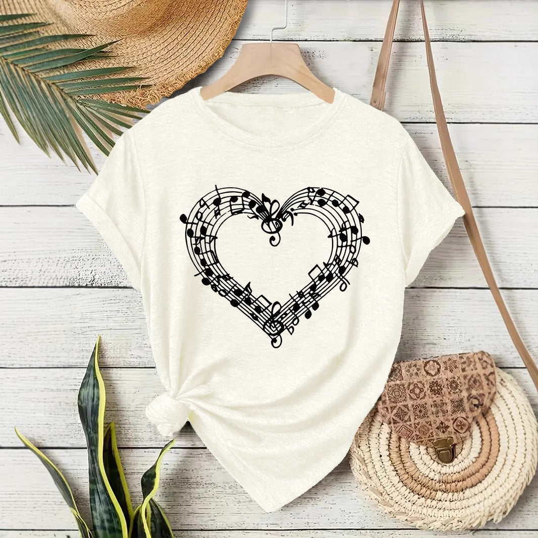 Short sleeved heart-shaped music spectrum print eprolo