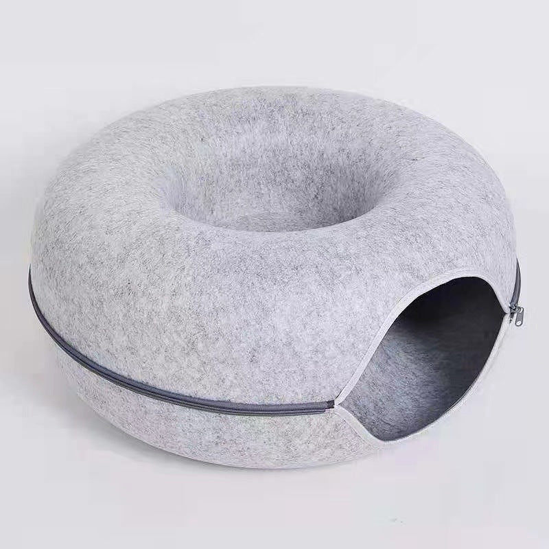 Felt Donut Cat Bed with Zipper Cat Tunnel and Cat Toy Double-Layer Pet Bed for Cats eprolo