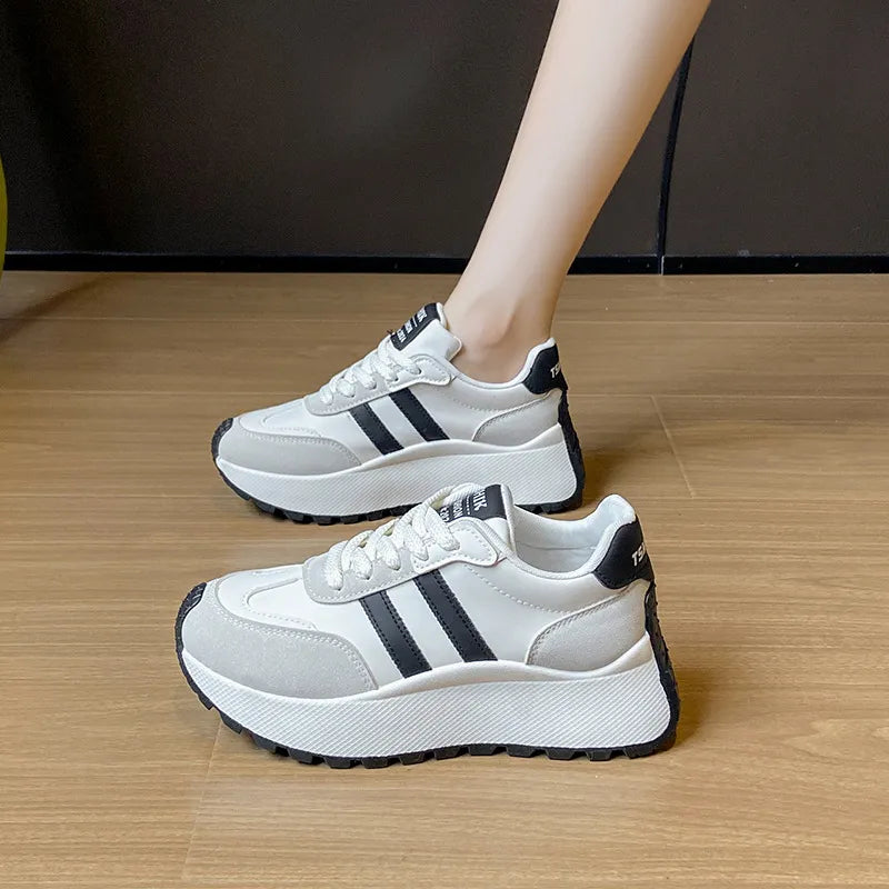 Side Striped Lace Up Platform Athletic Sneakers eprolo