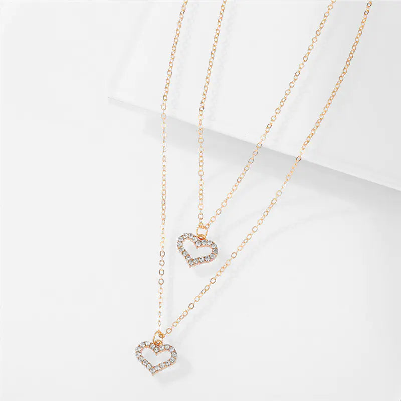 Gold Diamond Love Double-Layer Necklace for Women