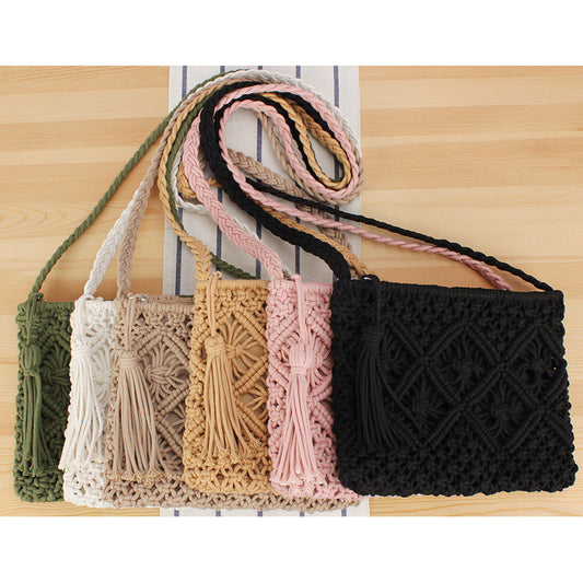 Tassel Handheld Woven Bag Retro Handheld Woven Bag Summer Vacation Tourism Beach Bag eprolo