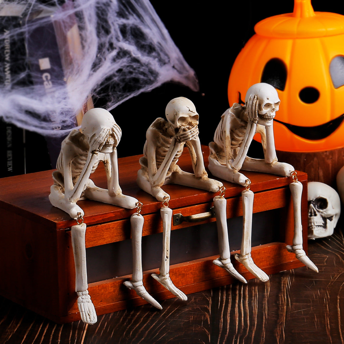 Halloween Skeleton Resin Ornaments, Ghost Festival Atmosphere, No Listening, No Watching, No Speaking Skeleton Skeleton Craft Decorations eprolo