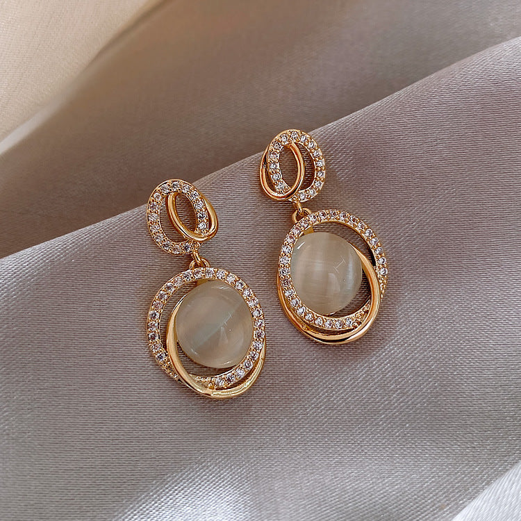 S925 Silver Needle Korean Opal Earrings Geometric Loop Earrings New Fashion Style Earrings Female Earrings eprolo