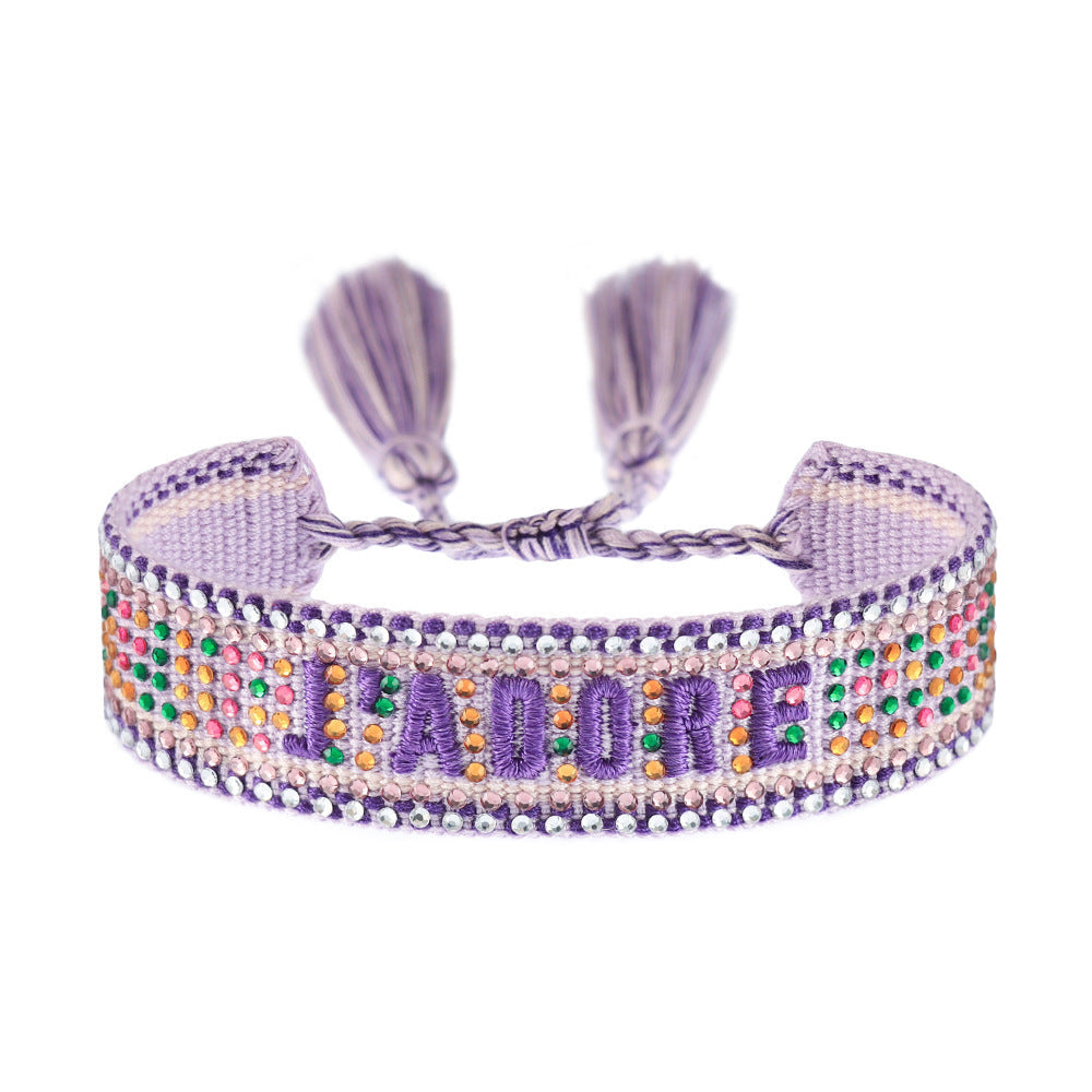Cross-border Fully Ironed Colorful Diamond Woven DIY Bracelet Accessories for Women Creative Ethnic Embroidery Letter Rope eprolo