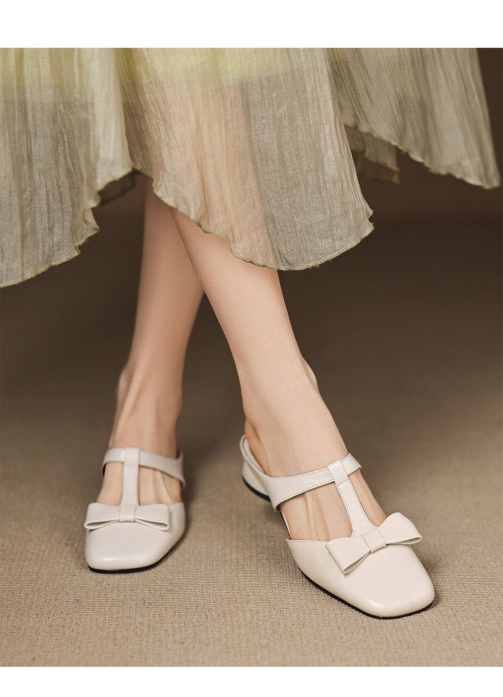 French T-Strap Bowknot Open-Toe Half Slippers Women Sweet Outdoor Backless Sandals Fashion Match eprolo