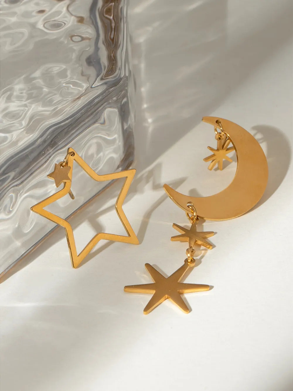 18K Gold-Plated Moon & Star Dangle Earrings eprolo