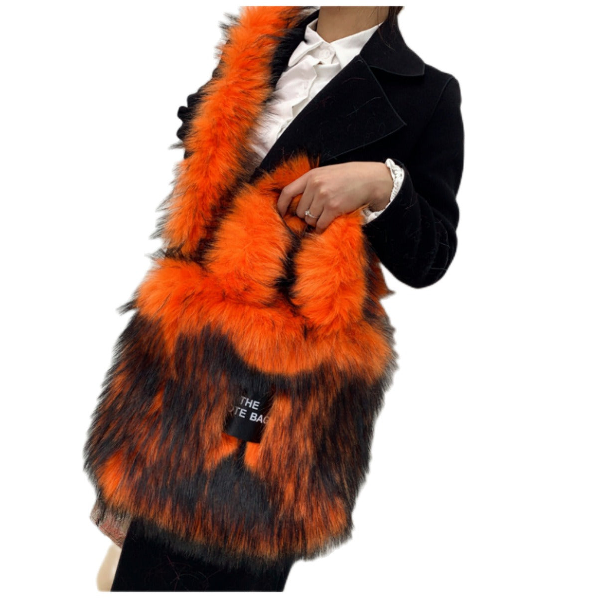 Crossbody Tote Bag Imitation Raccoon Fur Grass Plush Large Capacity Tote Bag Personalized Retro eprolo