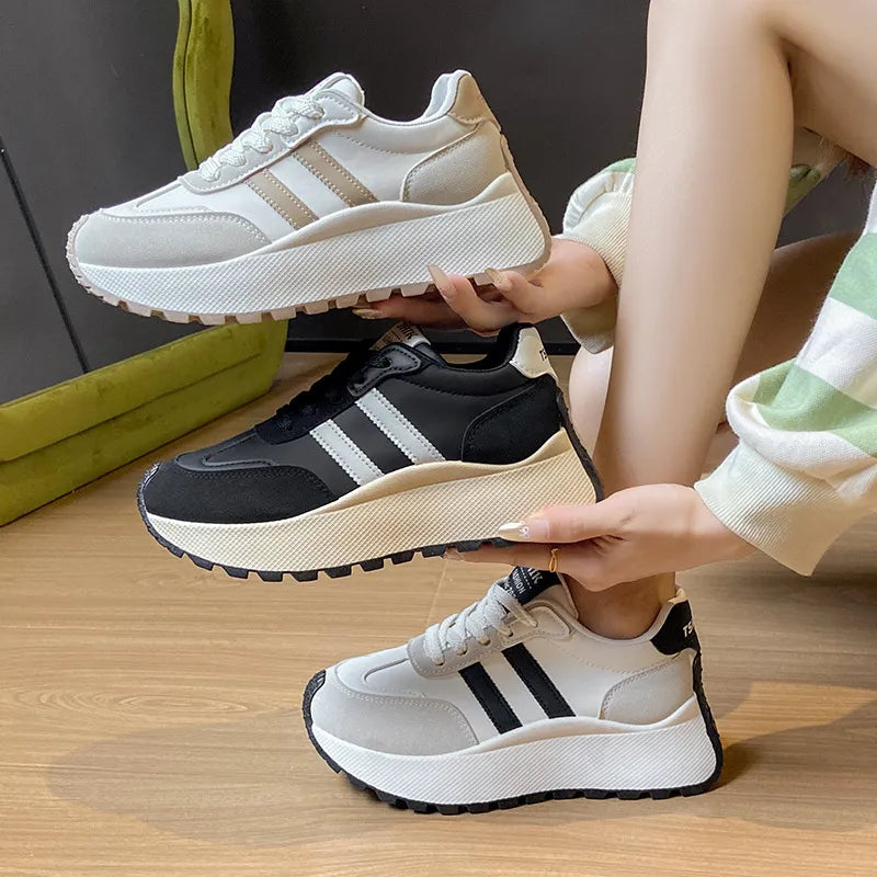 Side Striped Lace Up Platform Athletic Sneakers eprolo