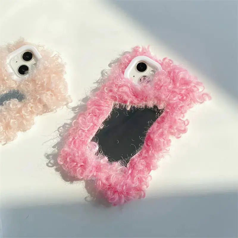Fluffy Makeup Mirror Phone Case Shopera