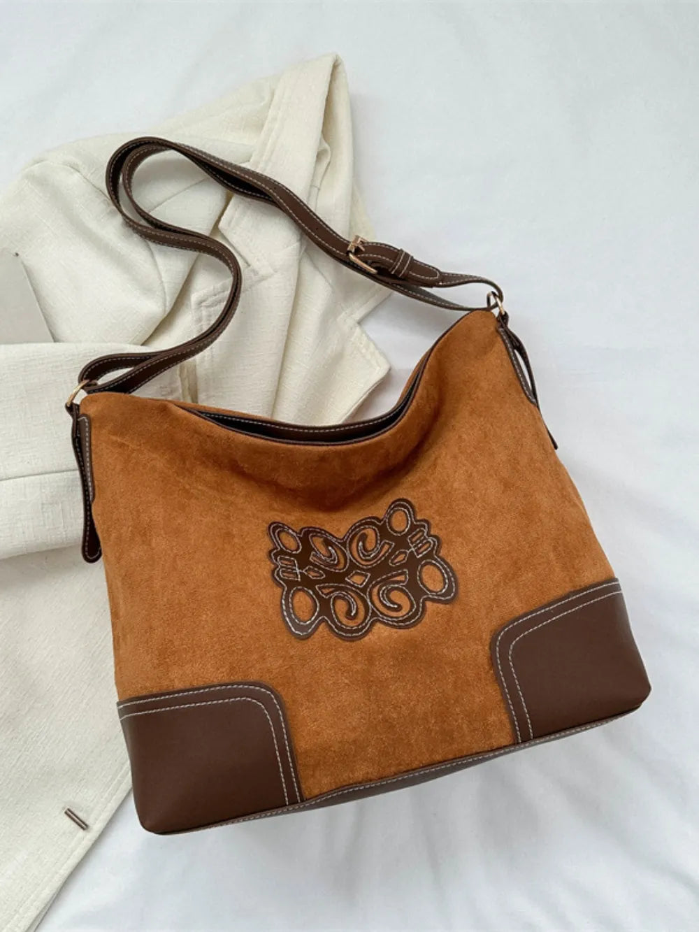 Suede Patch Adjustable Strap Tote Bag eprolo