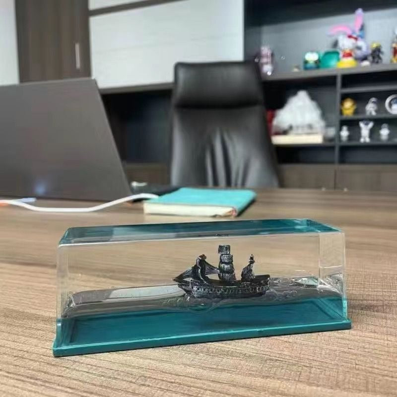 Fluid Cruise Ship Never Capsizes Drifting Bottle Ornament Black Pearl Pirate Ship Desktop Gift eprolo