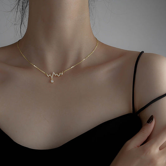 Summer New Heartbeat Necklace Female Niche Personality Trendy Ins Net Red Electrocardiogram Collarbone Chain Necklace eprolo