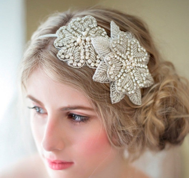 Sweet princess bridal headgear handmade crystal inlaid rhinestone flower cloth headband hair ornament eprolo