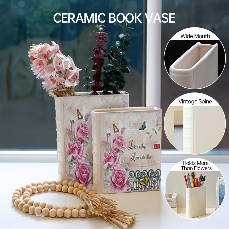 Book Vase - Ceramic, Cute & for Home Decor, with Flower & Shelf Options eprolo