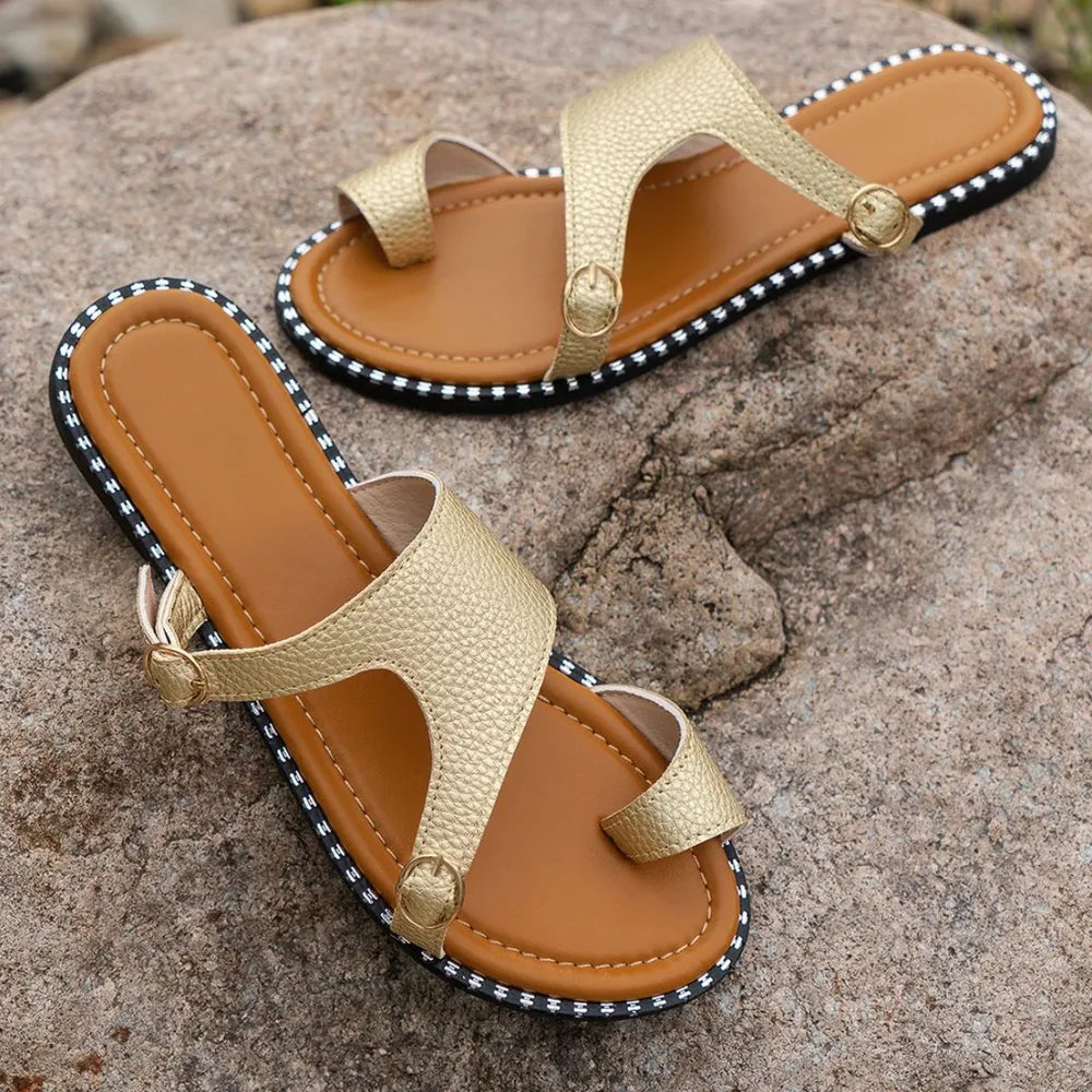 Toe Loop PU Leather Flats Sandals eprolo