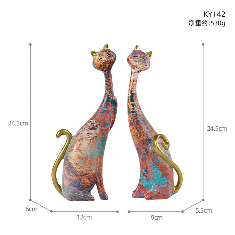 1Pcs European style oil painting couple cat animal ornaments, living room TV cabinet, foyer wine cabinet decoration, resin crafts eprolo