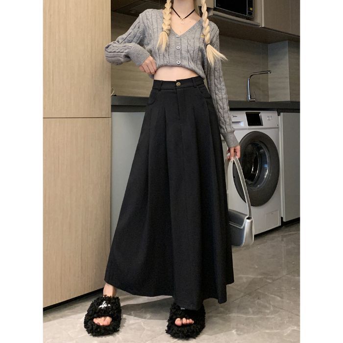 Pleated Suit Skirt for Women,Plus Size, Pear Shape, Long Slimming, Drapey A-Line Flared Skirt eprolo