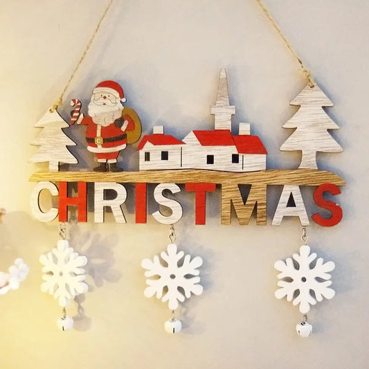 Wooden Christmas Pendants Door Wall Xmas Decor Christmas Tree Hanging Ornaments Happy New Year  Naviidad Decor For Home eprolo