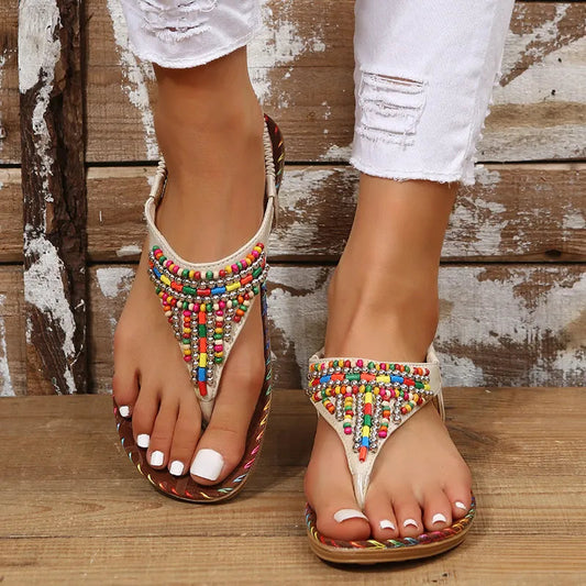 PU Leather Beaded Flat Sandals eprolo