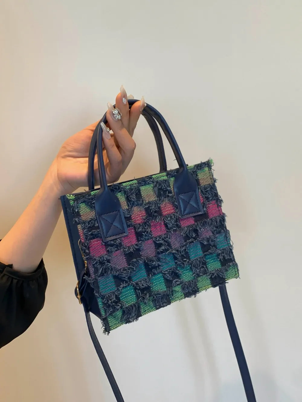 Raw Edge Plaid Shoulder Bag eprolo