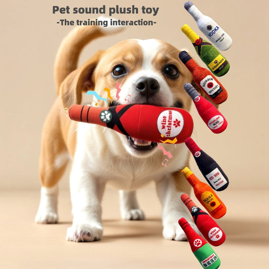 Dog Toy Realistic Wine Bottle Chew-Resistant Self-Entertainment Plush Toy for Cats and Dogs Teeth Cleaning Sound-Making Toy eprolo