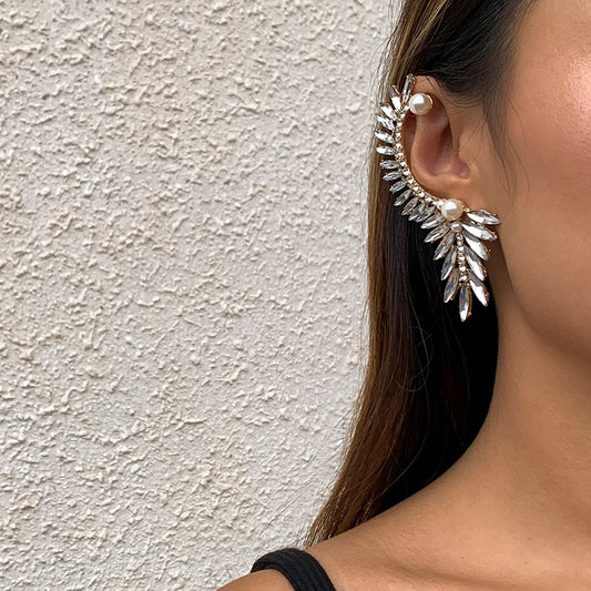 Retro Leaf Outline Full Drill Earrings Female Personality Temperament Alloy Single Sweet And Cool Earrings eprolo