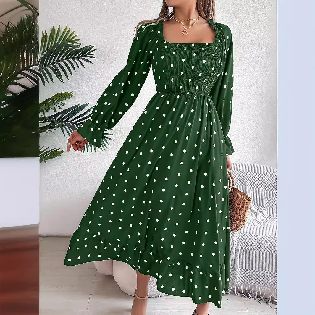 Casual fungus edge square collar polka dot long skirt eprolo