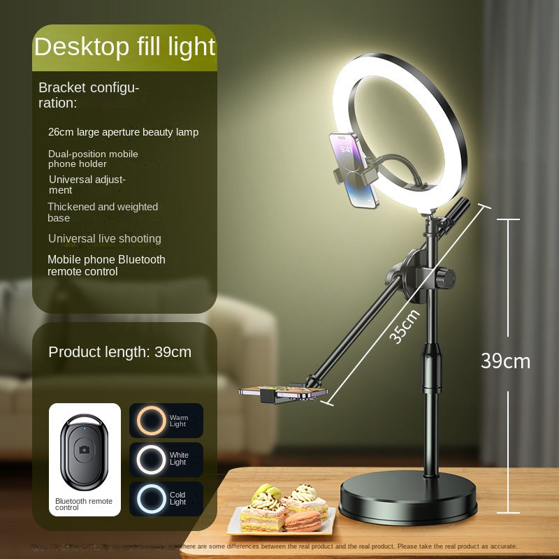 Mobile Phone Overhead Shooting Stand for Food Photography, Drawing, and Live Streaming - Adjustable Dual-Camera Position Desktop Phone Holder with Fill Light eprolo